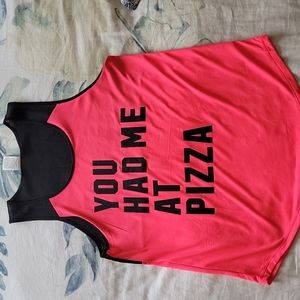 Victoria Secret PINK extreme mesh tank top NWT "You had me at pizza🍕 "
